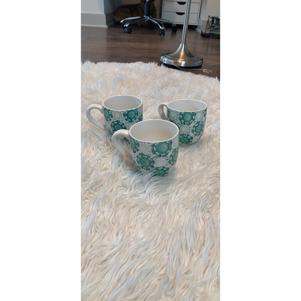 Threshold Green & White Coffee Mugs NWOT